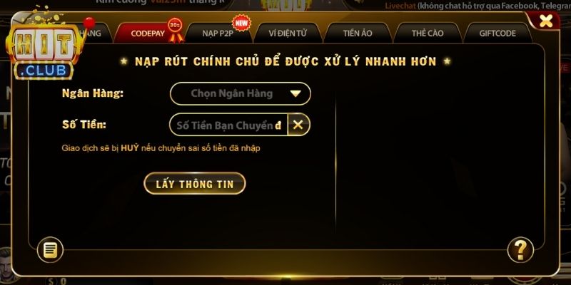 Nạp Rút Tiền Hitclub 2 Thao tác giao dịch nhanh tại khu vực quản lý tài khoản